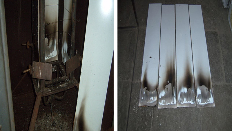 Comparison of fire resistance test of high flame retardant metal composite plate shaft furnace